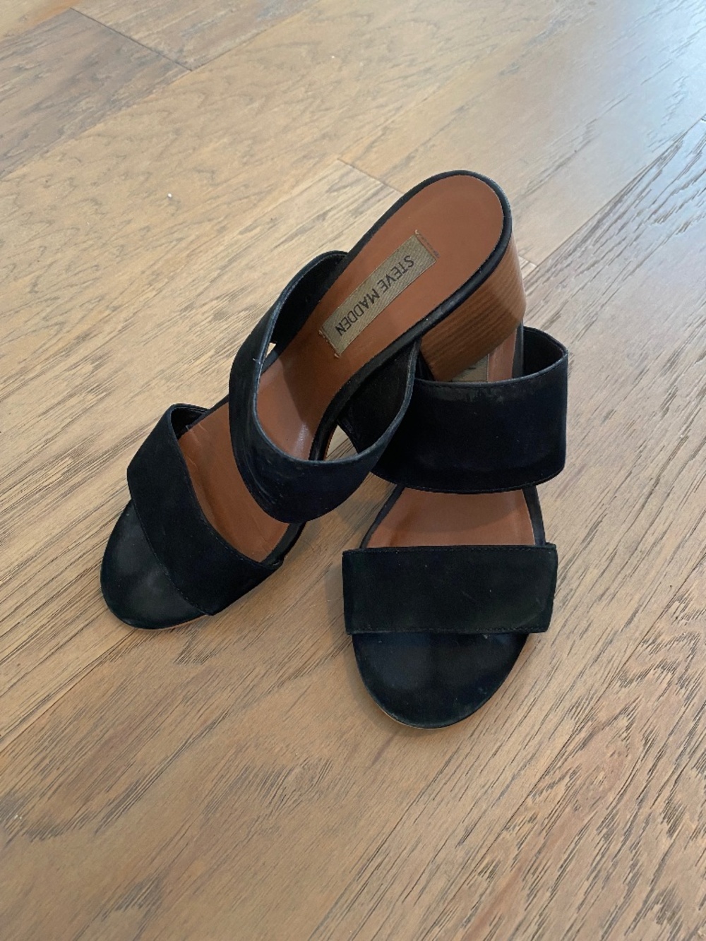 Steve Madden Black Double Strap Block Heel Mule Sandals Size 7